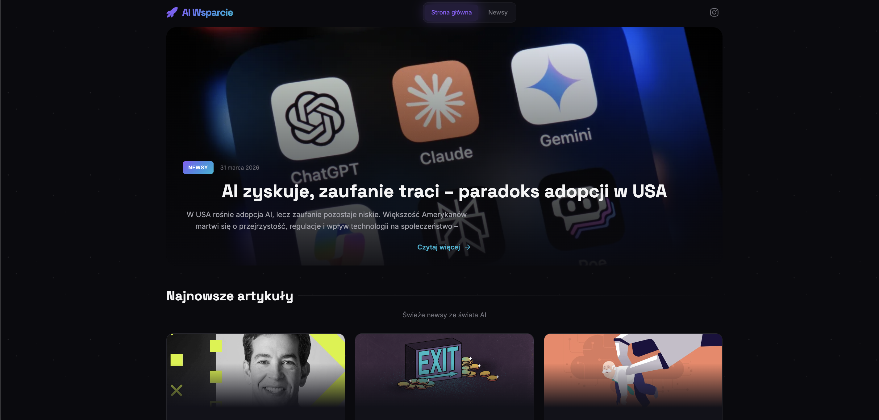 AI Wsparcie - portal z newsami AI