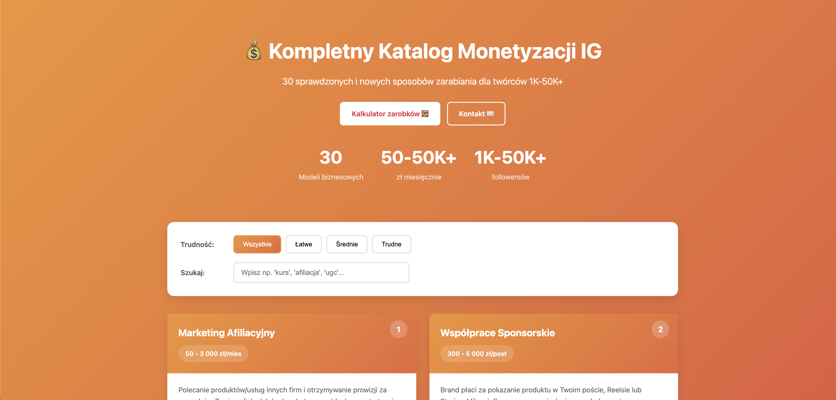 Katalog Monetyzacji IG - strona z AI